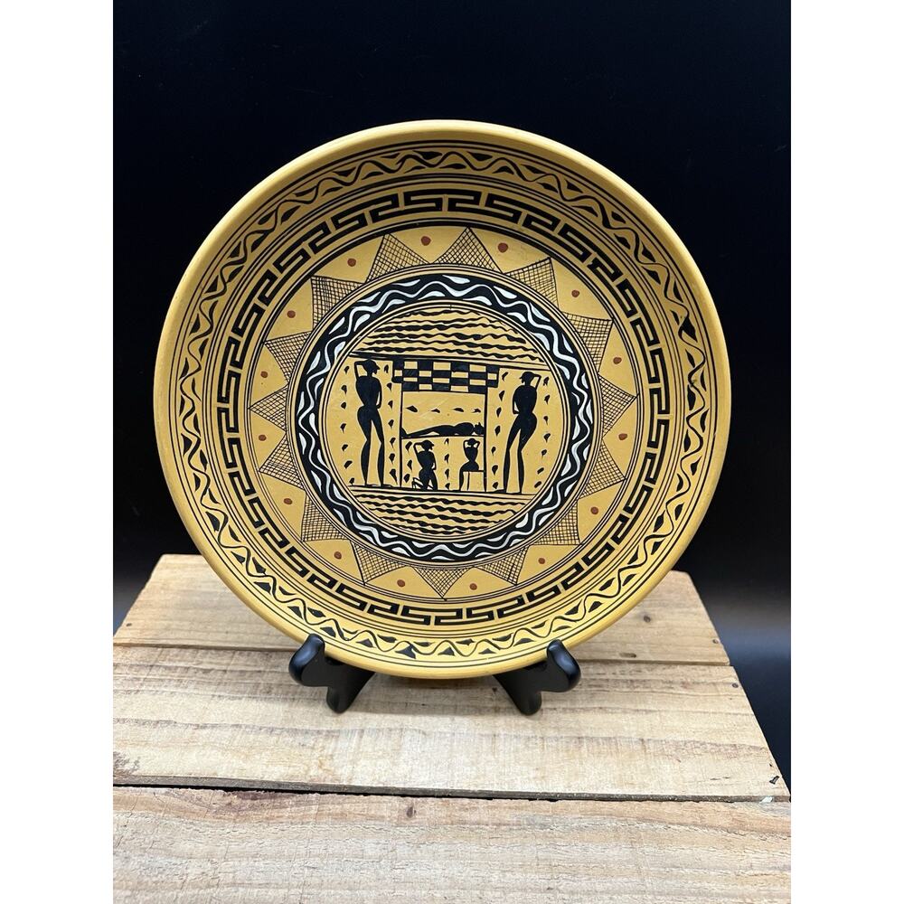 VTG Rhodes Decorative Clay Egyptian Hand Made in Greece Plate